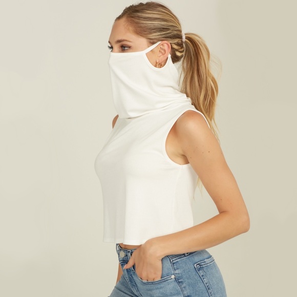 Mask Turtleneck Sleeveless Crop Top | White - Picture 4 of 6